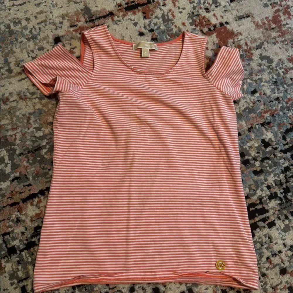 Michael Kors Coral and White Striped Top
